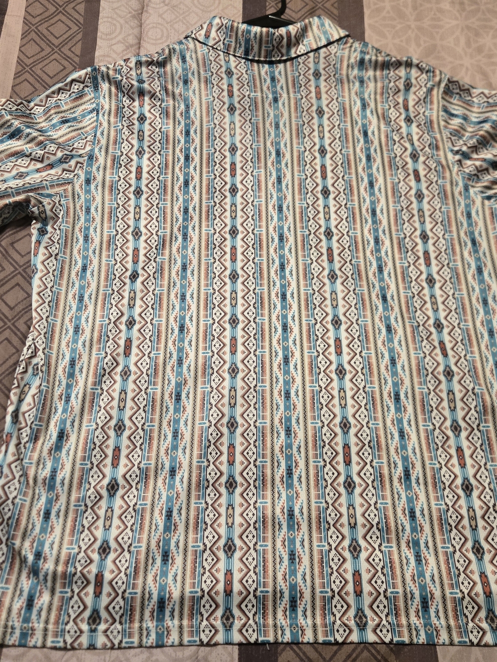 XL Panhandle Slim Teal, Brown & White Southwestern Polo Shirt - Picture 5 of 5